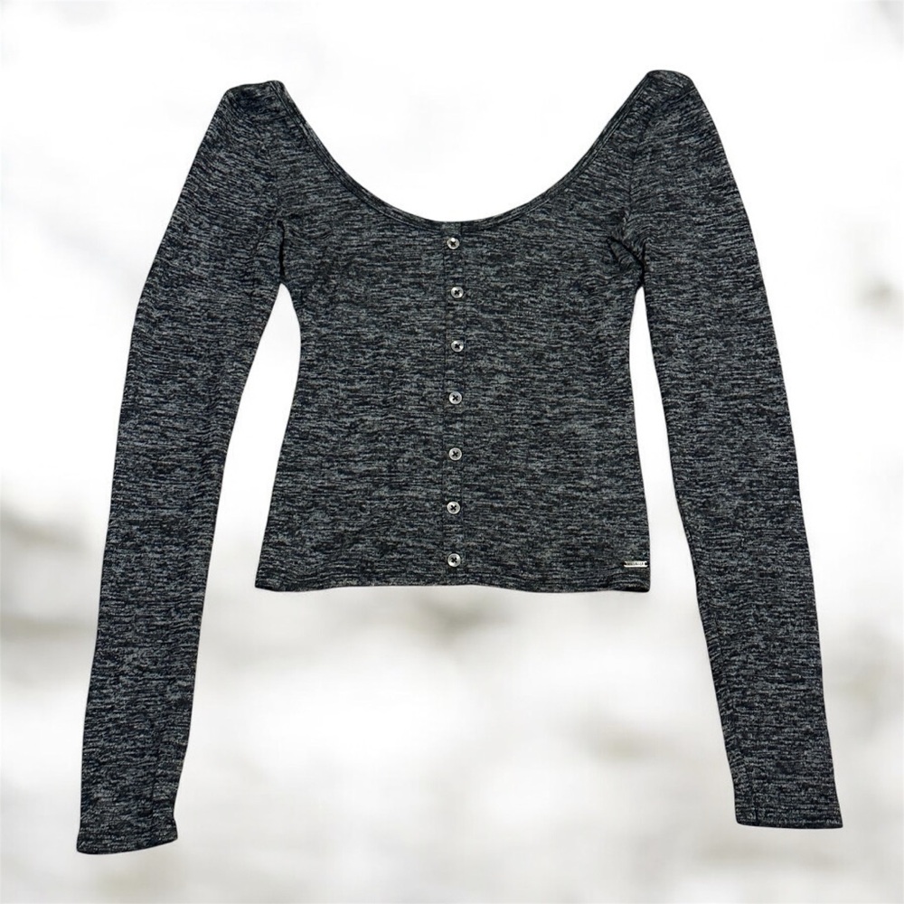 Grey Long Sleeve Hollister Scoop Neck Top XS